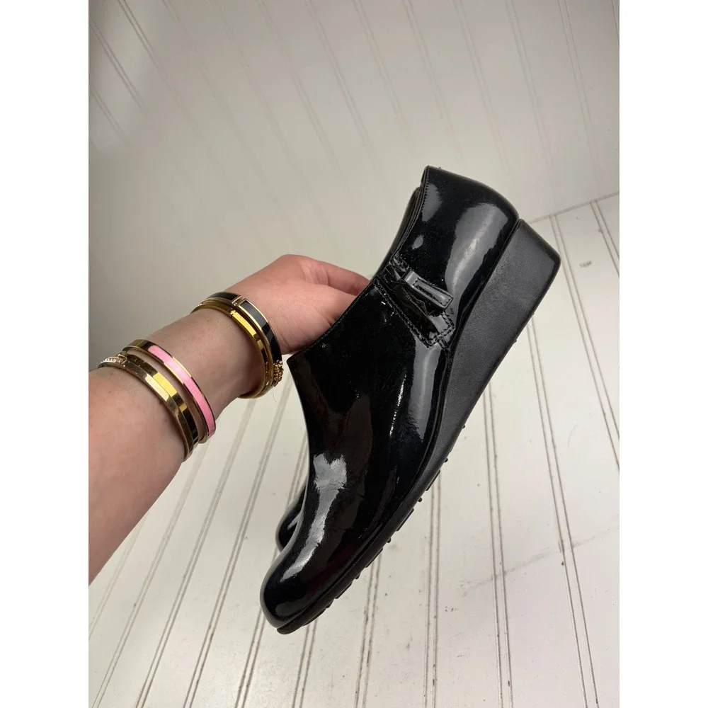 Cole Haan Callie Slip-On Black Patent Leather Waterproof Boots Women's Size 9.5